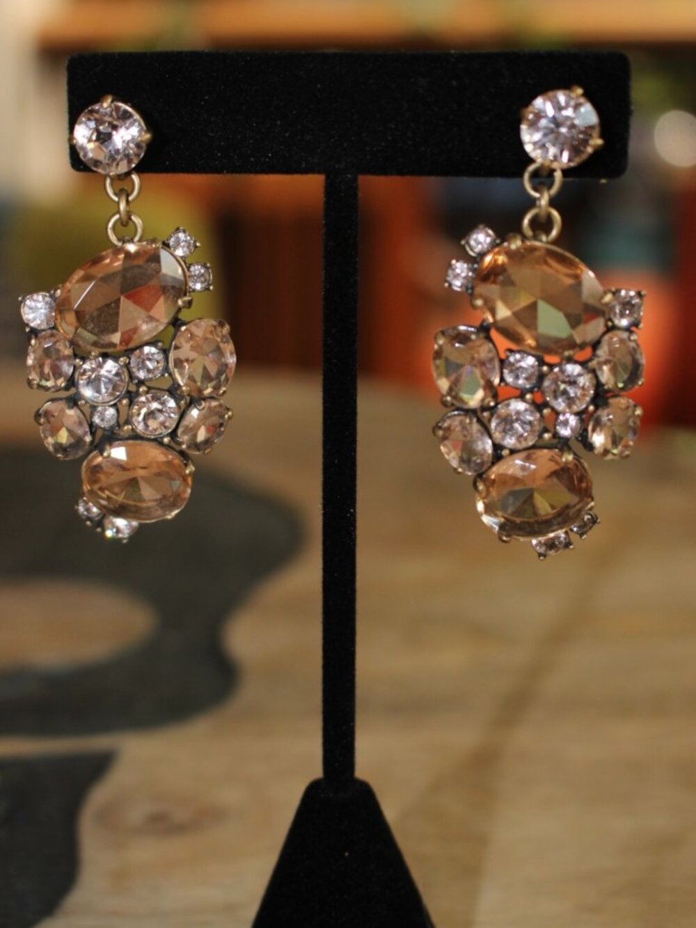 J.Crew Crystal & Rhinestone Drop Earrings Rose & Amber Crystals Rhinestones